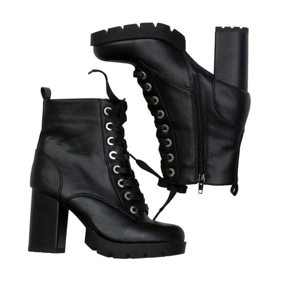 Sincerely Jules Racer Black Lace Up Combat Boots Chunky Heel Ankle Booties 6.5 - Picture 4 of 8